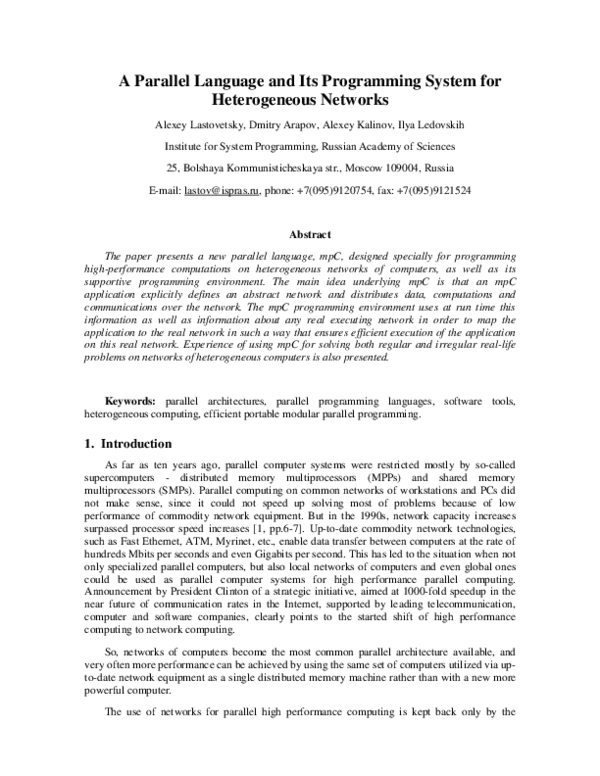 (PDF) A parallel language and its programming system for heterogeneous ...