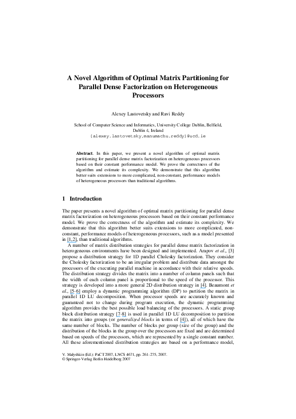 (PDF) A Novel Algorithm of Optimal Matrix Partitioning for Parallel ...