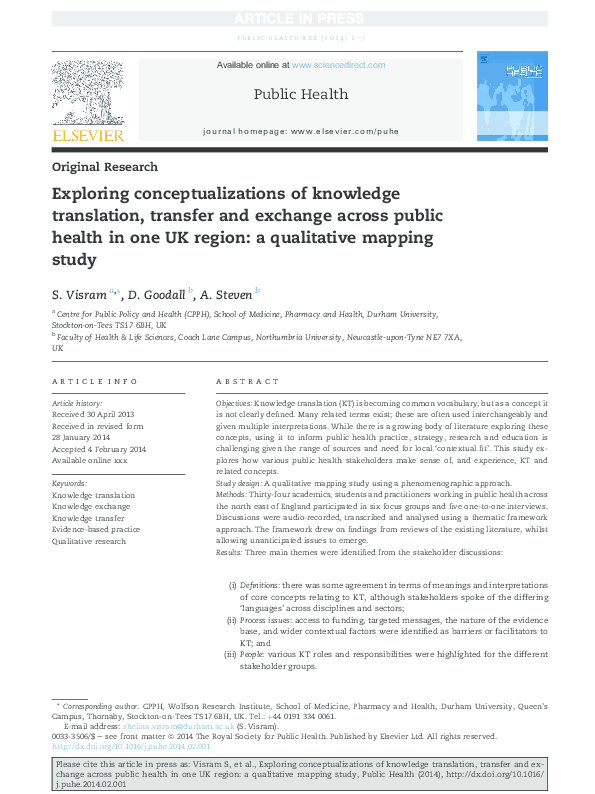 (PDF) Exploring conceptualizations of knowledge translation, transfer ...
