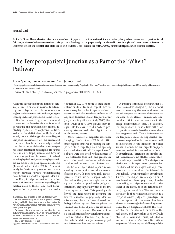 (PDF) The Temporoparietal Junction as a Part of the "When" Pathway
