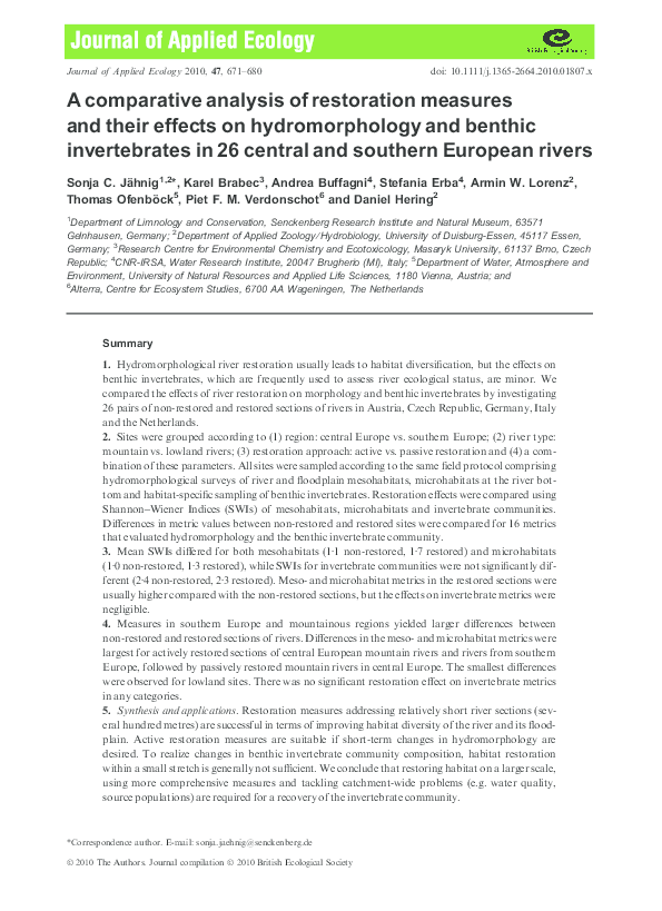 (PDF) A comparative analysis of restoration measures and their effects ...