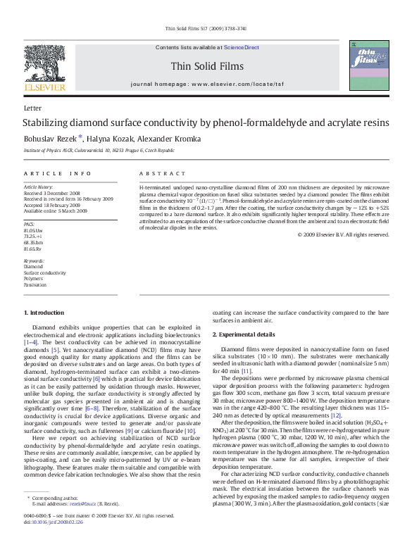 (PDF) Stabilizing diamond surface conductivity by phenol-formaldehyde ...