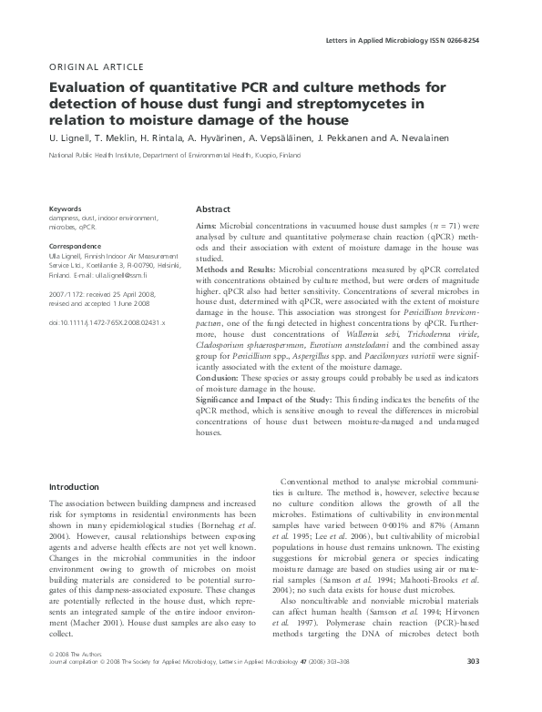 (PDF) Evaluation of quantitative PCR and culture methods for detection ...