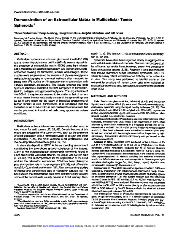 (PDF) Demonstration of an extracellular matrix in multicellular tumor ...