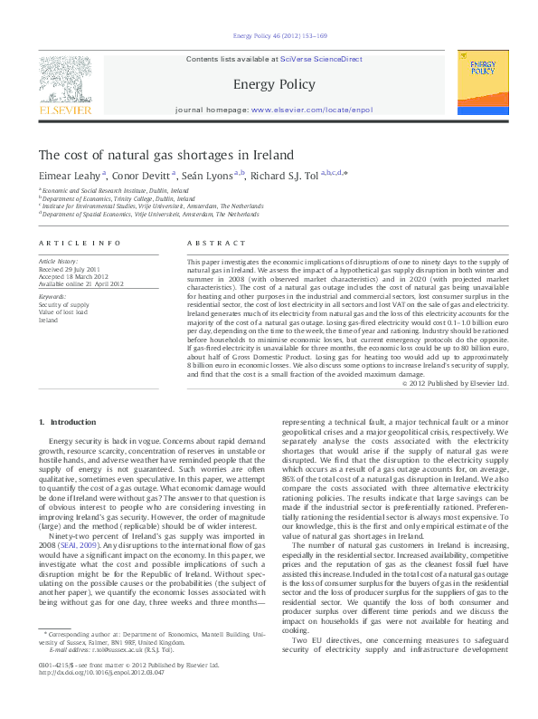 (PDF) The cost of natural gas shortages in Ireland Sean Lyons Academia.edu