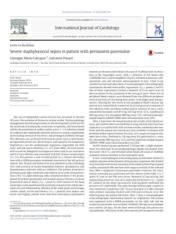 (PDF) Severe staphylococcal sepsis in patient with permanent pacemaker