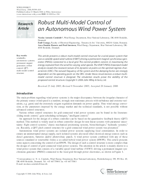 (PDF) Robust multi-model control of an autonomous wind power system