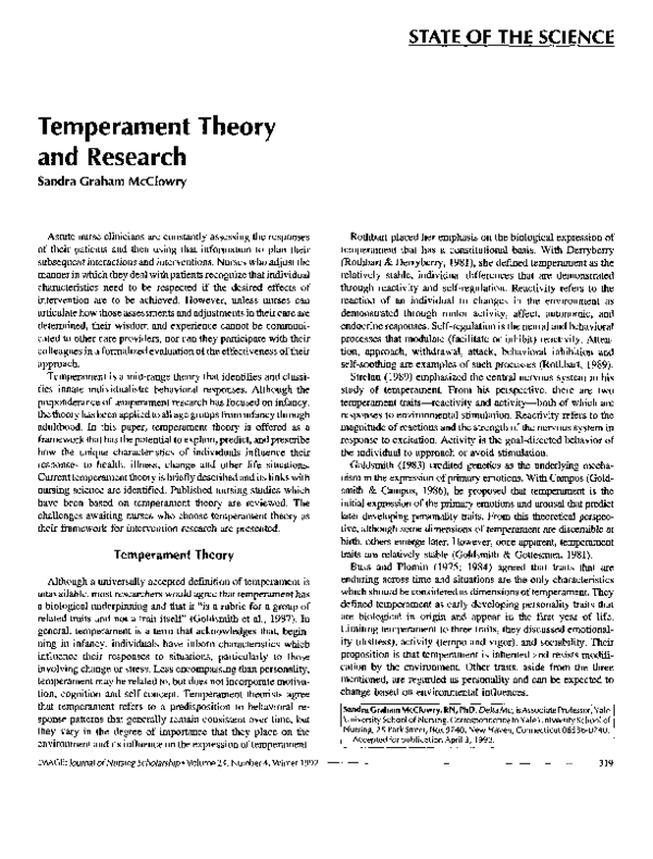 Pdf Temperament Theory And Research