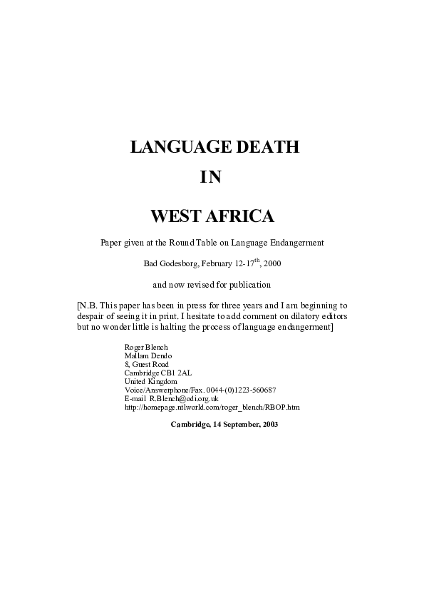 (PDF) LANGUAGE DEATH I N WEST AFRICA