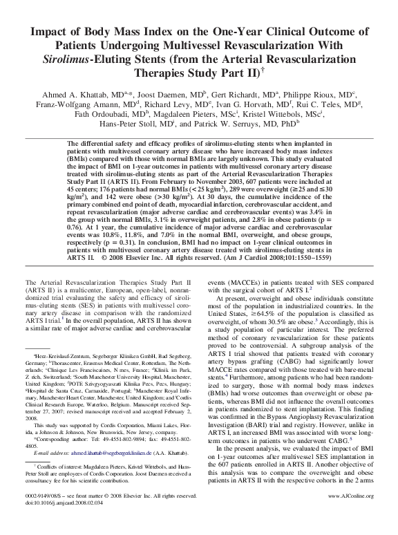 (PDF) Impact of Body Mass Index on the One-Year Clinical Outcome of ...