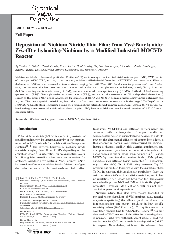 (PDF) Deposition of Niobium Nitride Thin Films from Tert -Butylamido ...