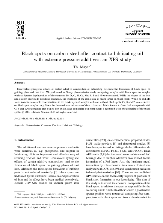 (PDF) Black spots on carbon steel after contact to lubricating oil with