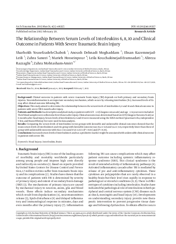 (PDF) The relationship between serum levels of interleukin 15 and 17 ...