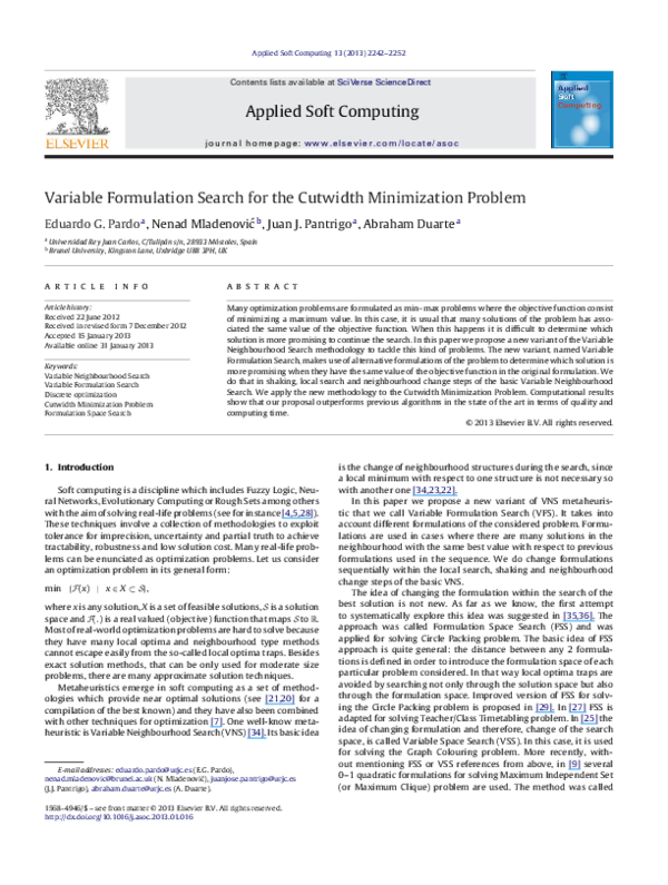 (PDF) Variable formulation search for the cutwidth minimization problem