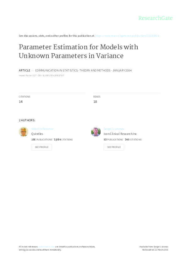 (PDF) Parameter estimation for models with unknown parameters in variance