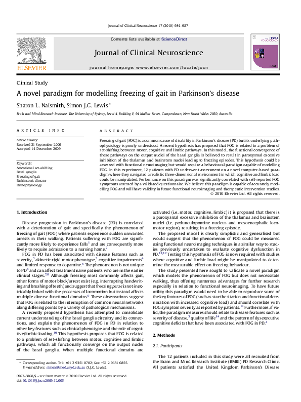 (PDF) A novel paradigm for modelling freezing of gait in Parkinson’s ...