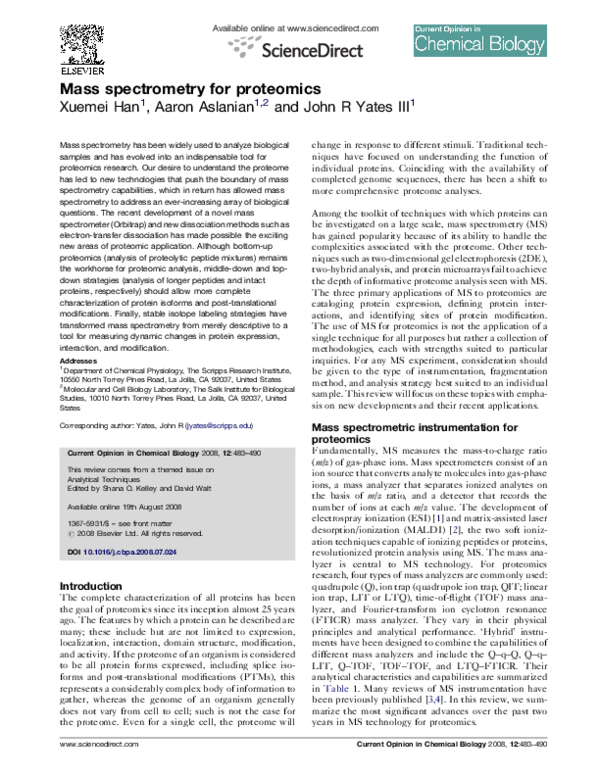 (PDF) Mass spectrometry for proteomics