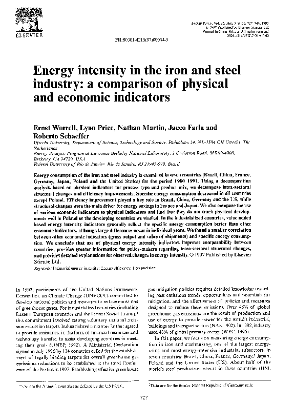 (PDF) Energy intensity in the iron and steel industry: a comparison of ...