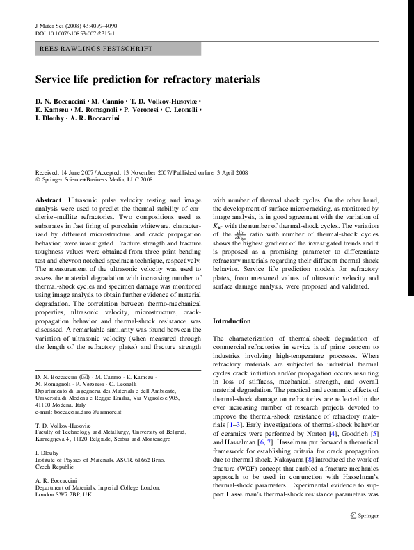 (PDF) Service life prediction for refractory materials
