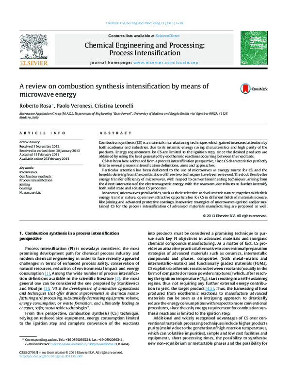 (PDF) A review on combustion synthesis intensification by means of ...