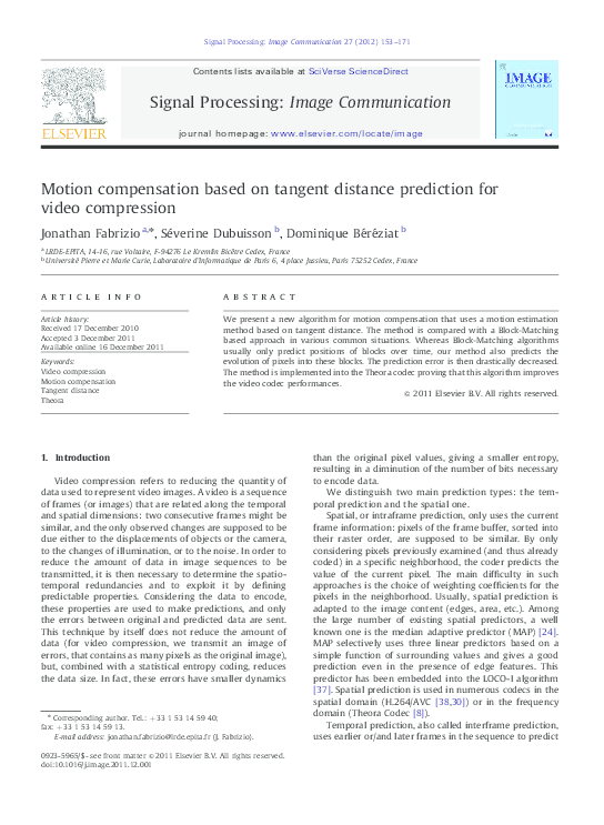 (PDF) Motion compensation based on tangent distance prediction for ...