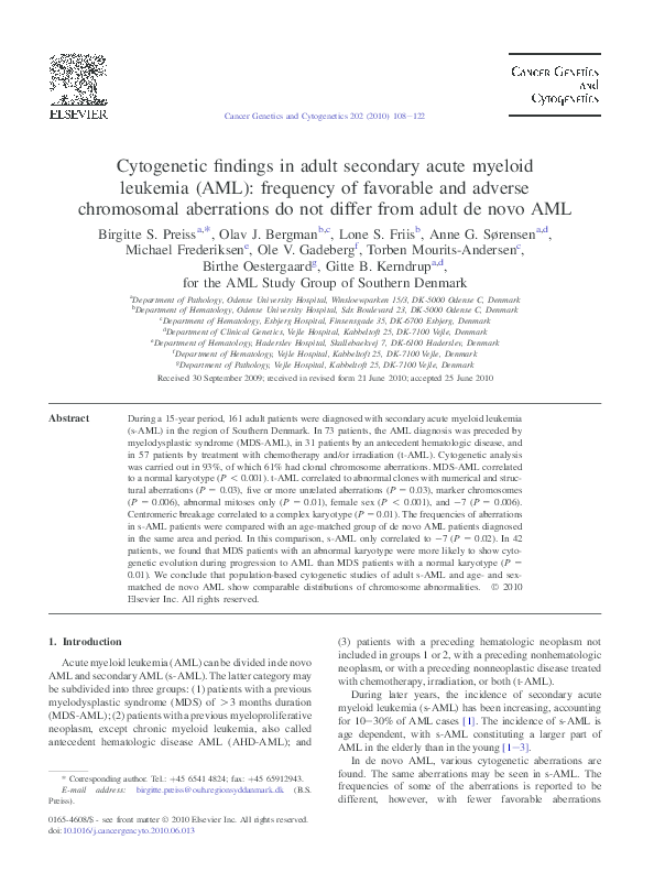 (PDF) Cytogenetic findings in adult secondary acute myeloid leukemia ...