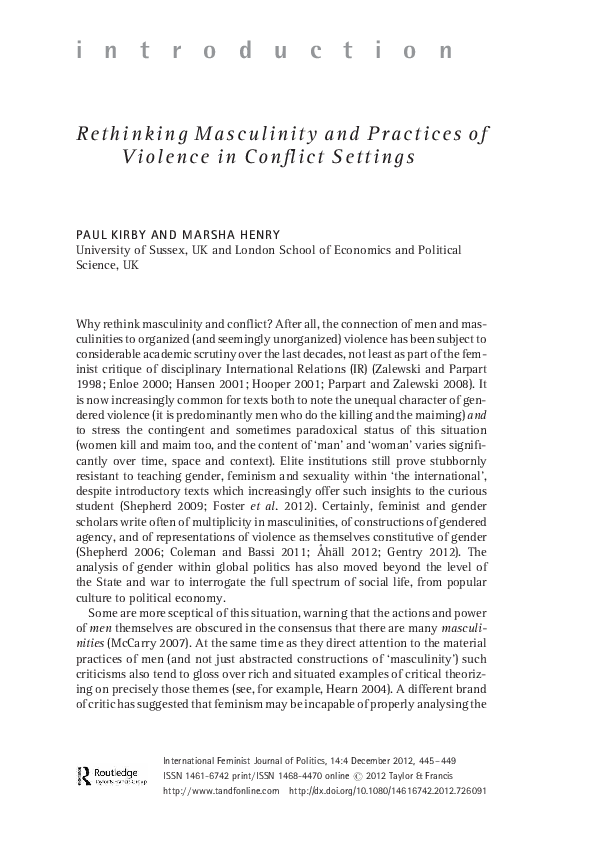 (PDF) Rethinking Masculinity and Practices of Violence in Conflict Settings
