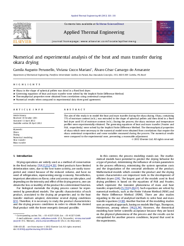 (PDF) Numerical and Experimental Heat and Mass Transfer Analysis During ...