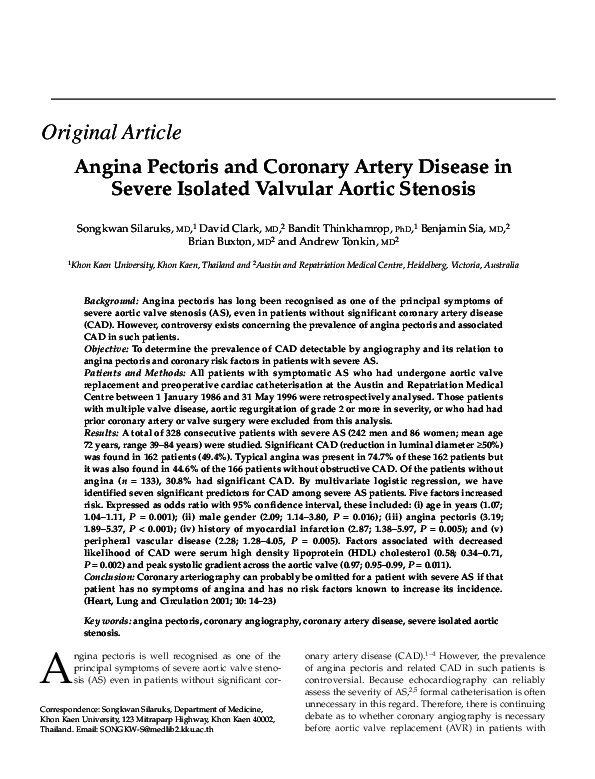 (PDF) Angina pectoris and coronary artery disease in severe isolated ...