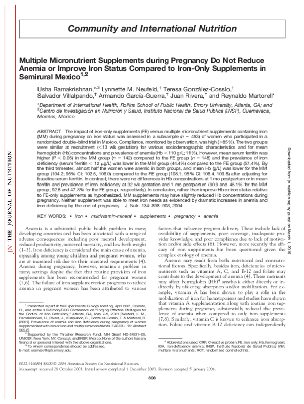 (PDF) Multiple micronutrient supplements during pregnancy do not reduce ...