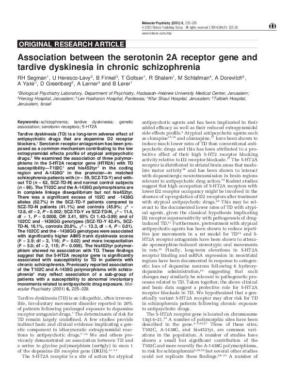 (PDF) Association between the serotonin 2A receptor gene and tardive ...