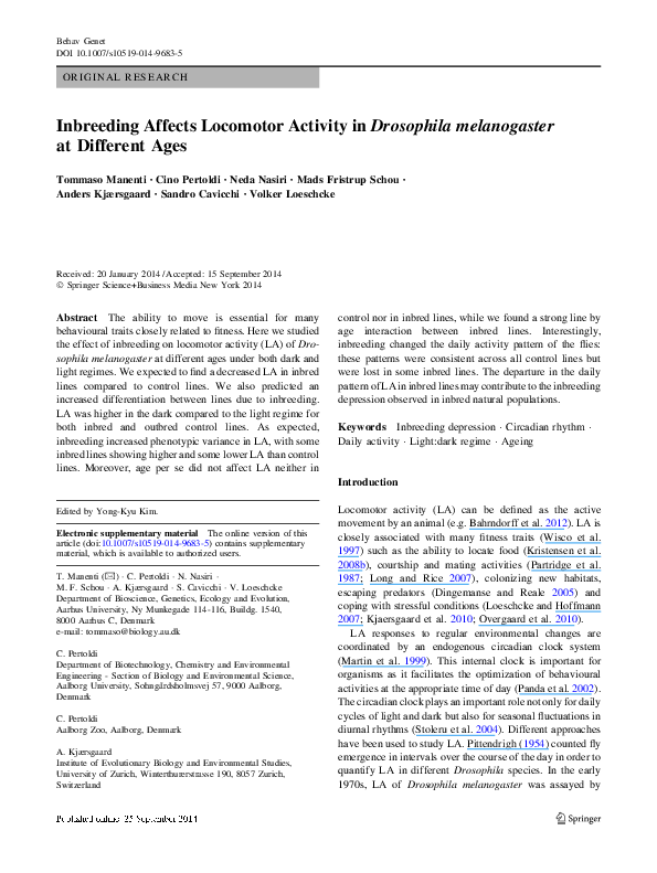 (PDF) Inbreeding Affects Locomotor Activity in Drosophila melanogaster ...