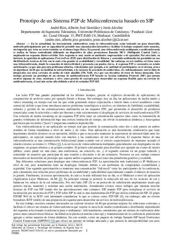 (PDF) Prototipo de un sistema P2P de multiconferencia basado en SIP