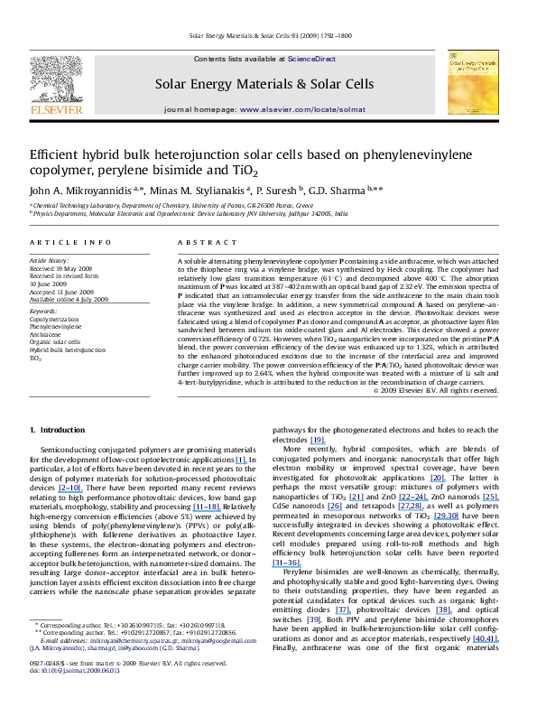 (PDF) Efficient hybrid bulk heterojunction solar cells based on ...