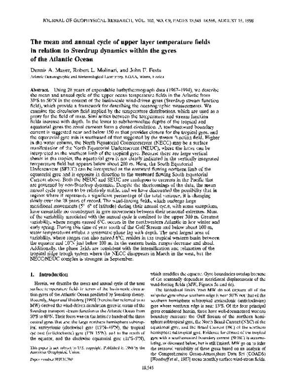 (PDF) The mean and annual cycle of upper layer temperature fields in ...