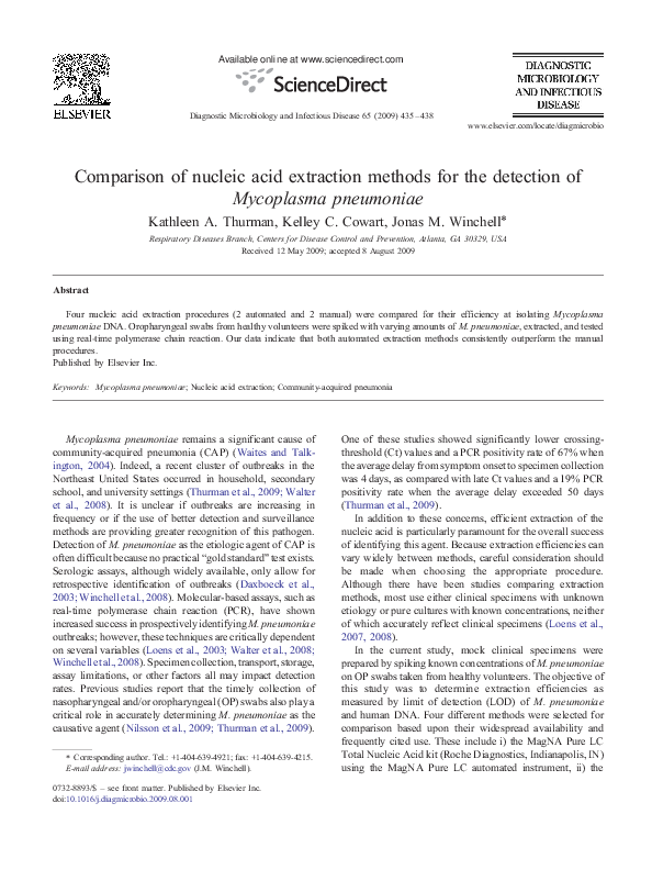 (PDF) Comparison of nucleic acid extraction methods for the detection ...