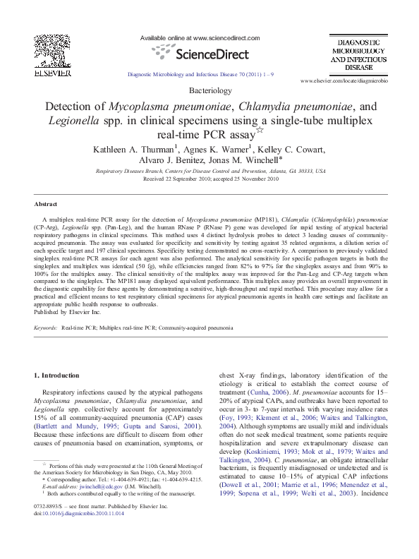 (PDF) Detection of Mycoplasma pneumoniae, Chlamydia pneumoniae, and ...