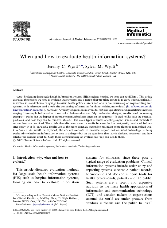 Pdf When And How To Evaluate Health Information Systems