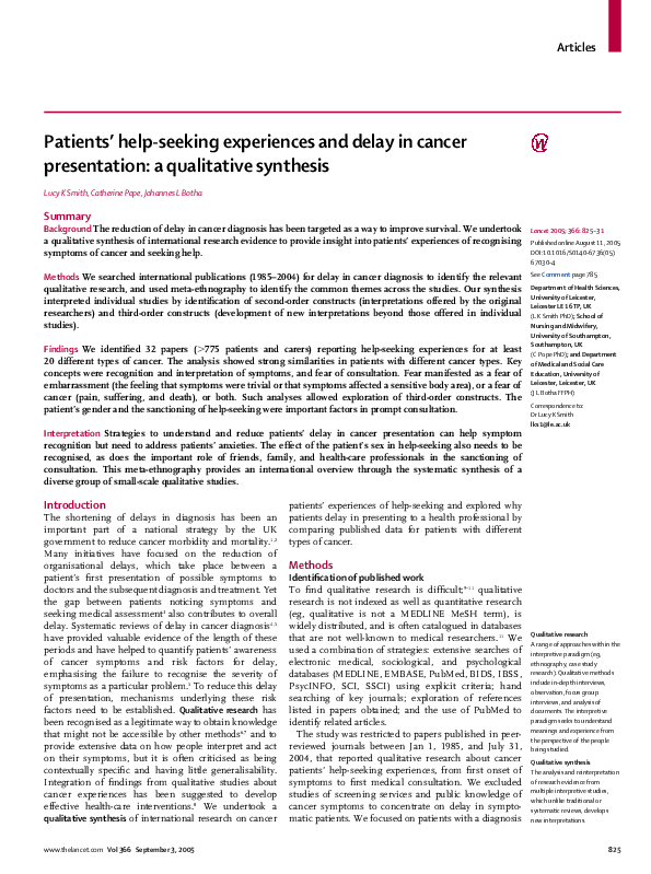 (PDF) Patients' help-seeking experiences and delay in cancer ...