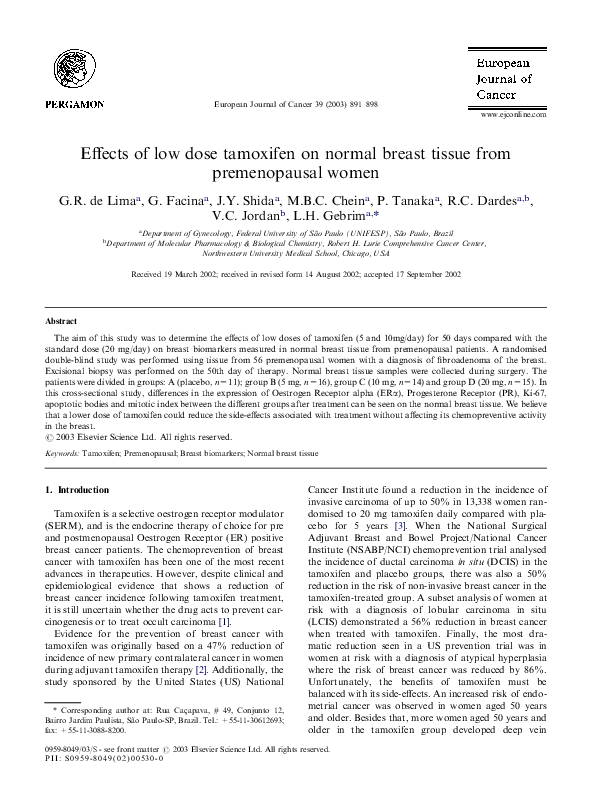 (PDF) Effects of low dose tamoxifen on normal breast tissue from ...