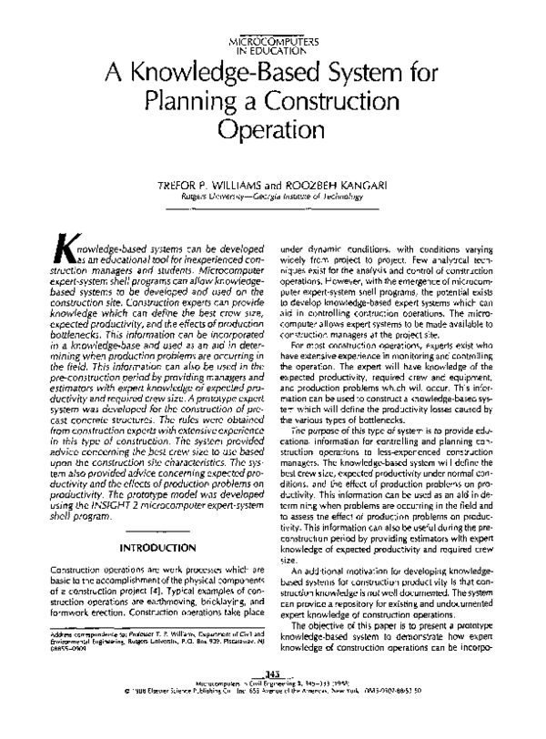 (PDF) A Knowledge-Based System for Planning a Construction Operation