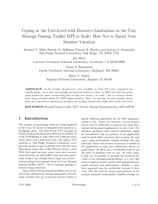 (PDF) Coping at the userlevel with resource limitations in the Cray