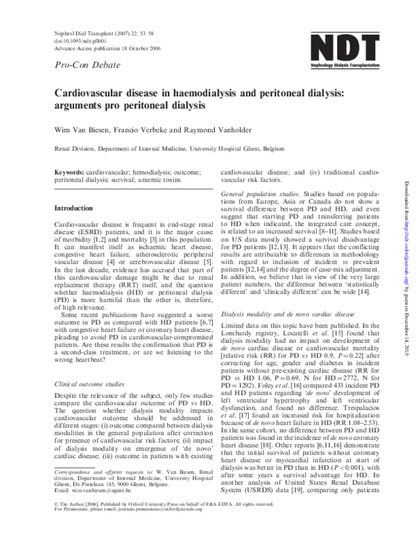 (PDF) Cardiovascular disease in haemodialysis and peritoneal dialysis ...