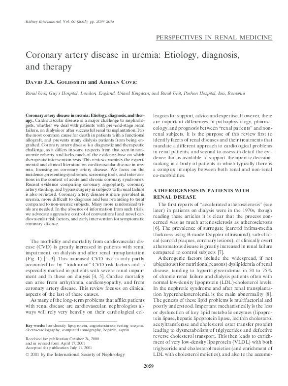 (PDF) Coronary artery disease in uremia: Etiology, diagnosis, and therapy