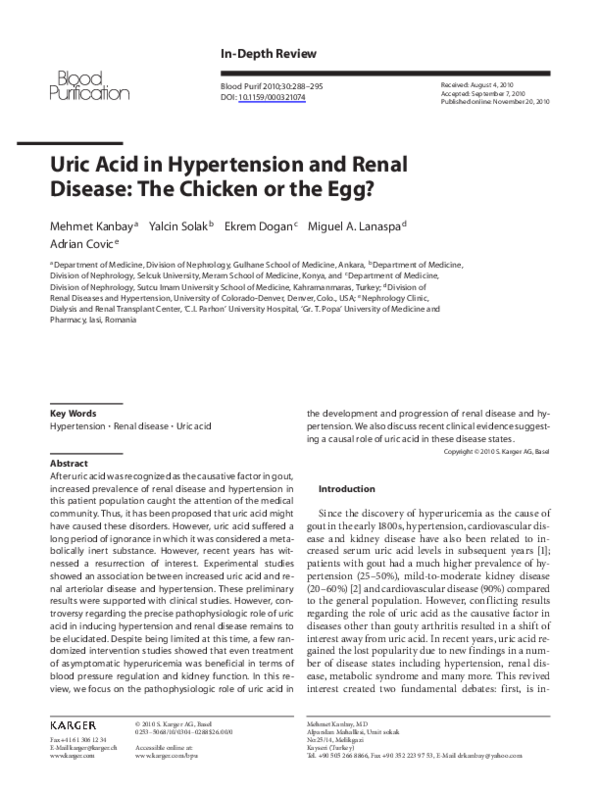 (PDF) Uric Acid in Hypertension and Renal Disease The Chicken or the