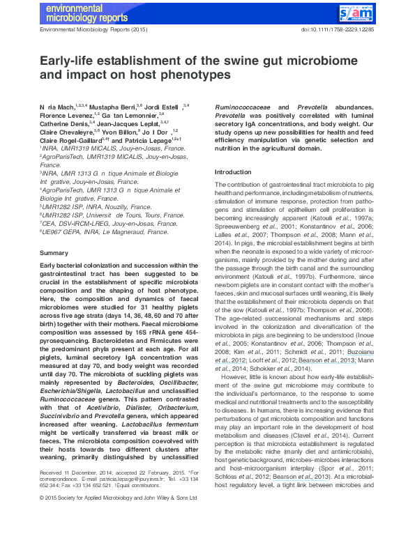 (PDF) Early life establishment of the swine gut microbiome and impact ...