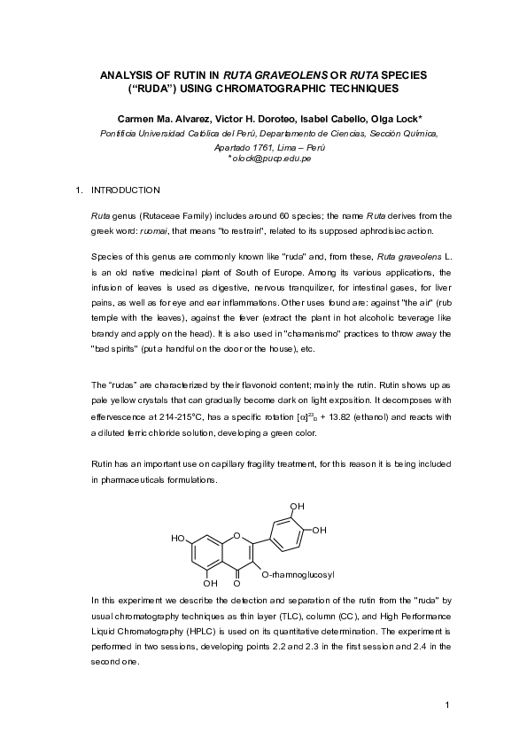 (DOC) Analysis of Rutin in Ruta graveolens or Ruta species using ...