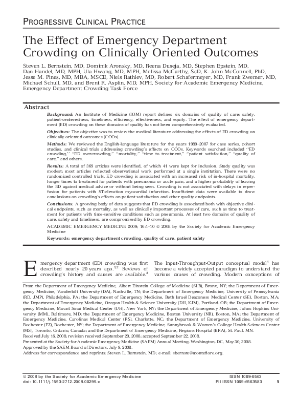 (PDF) The Effect of Emergency Department Crowding on Clinically ...