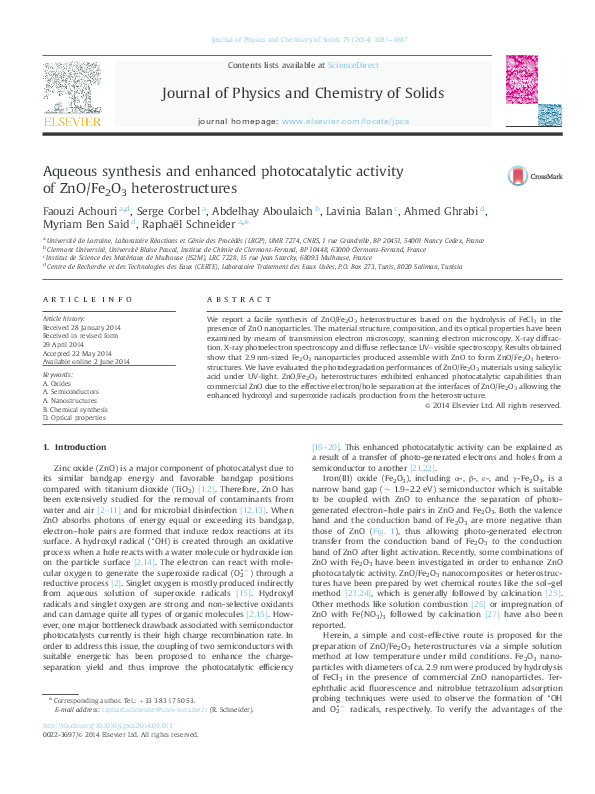 (PDF) Aqueous synthesis and enhanced photocatalytic activity of ZnO ...