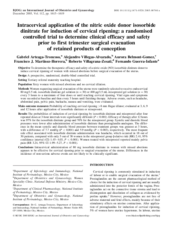 (PDF) Intracervical application of the nitric oxide donor isosorbide dinitrate for induction of